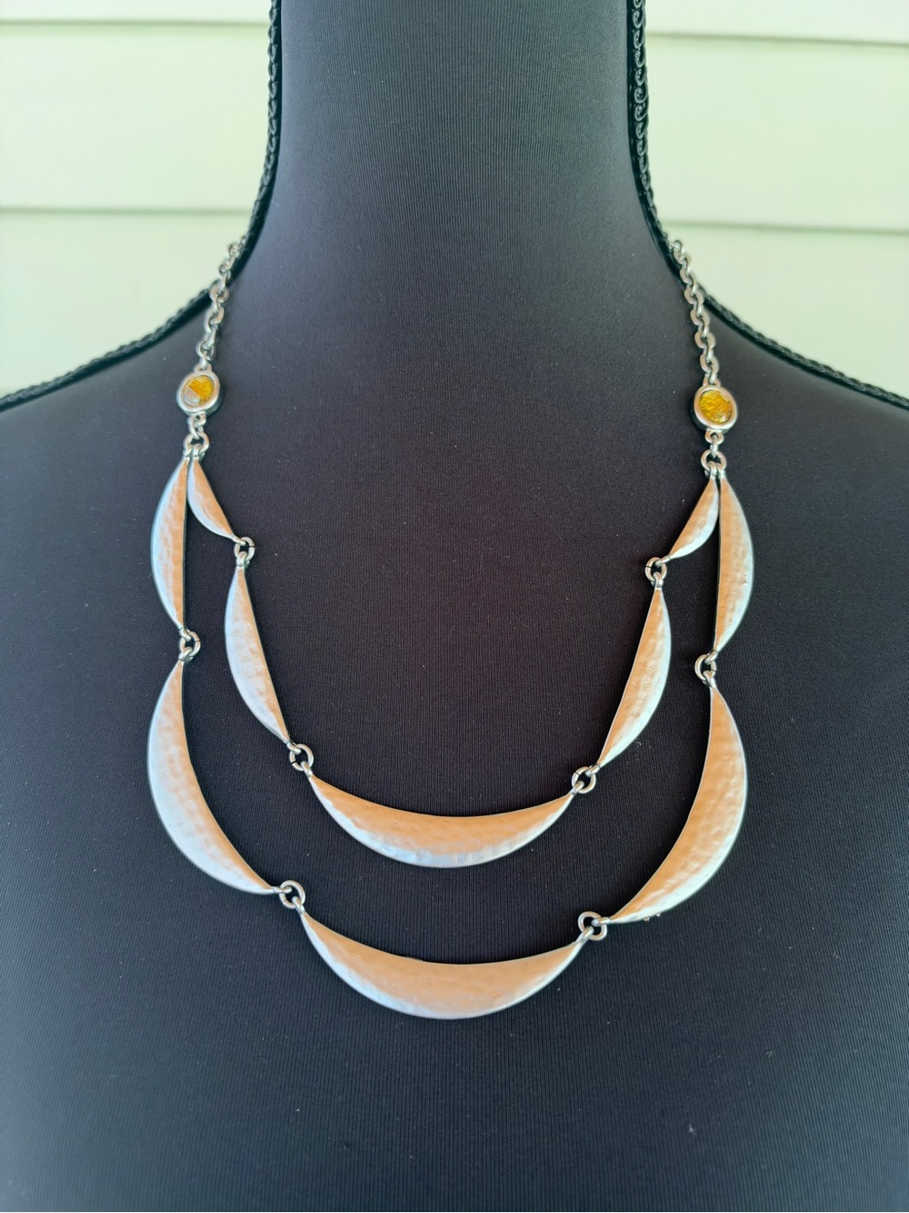 Lane Bryant Silver-Tone Layered Crescent Necklace with Amber Accents